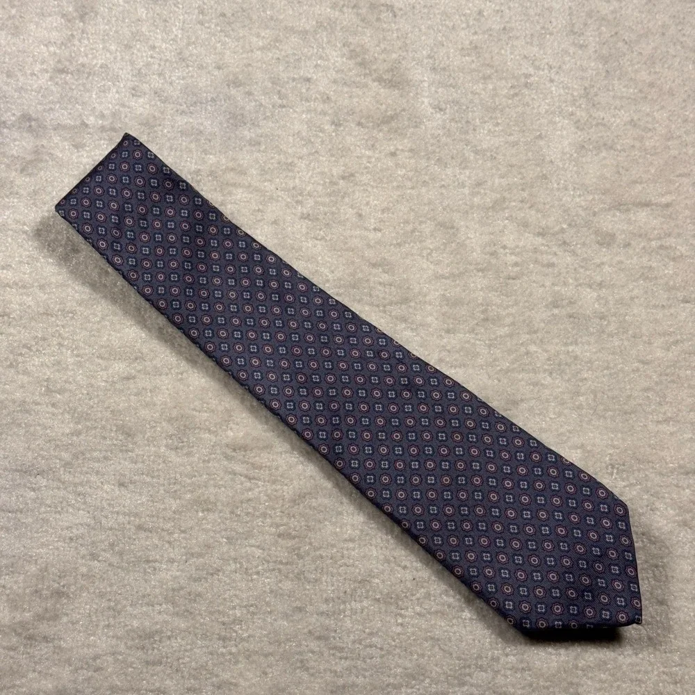 HC‎ Monogram Blue Medallion Pattern 100% Silk Necktie Made in USA
